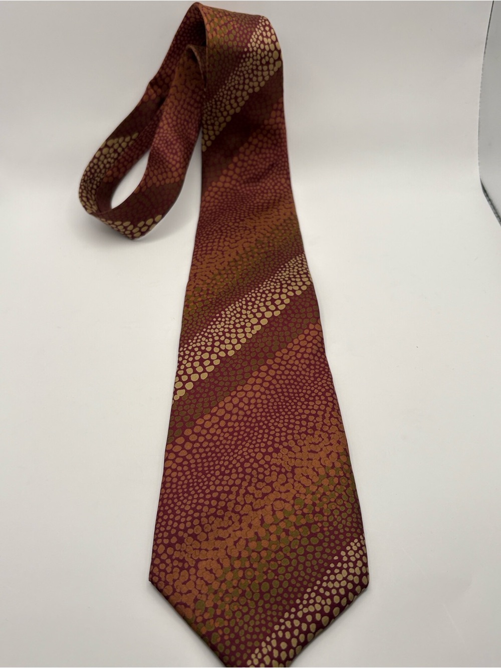 Pierre Balmain Burgundy and Gold Dot-Pattern Silk Tie